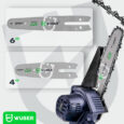 Акумуляторна ланцюгова міні-пила Wuber W37000 (2 x акумулятор 21V 2.0Ah) Довжина шини 10см