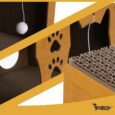 Царапалка для кота Purlov — двоповерховий будиночок 3в1 з еко картону та HDF, 29×56×27 см, із м’ячиками
