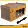 Царапалка для кота Purlov — двоповерховий будиночок 3в1 з еко картону та HDF, 29×56×27 см, із м’ячиками