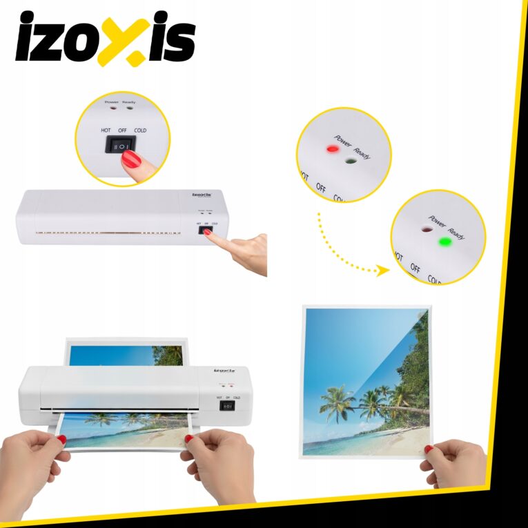 Laminator-A4-IZOXIS-4w1-Zestaw-Biurowy-Trymer-Zaokraglacz-Gratis-60-Folii-Marka-Izoxis