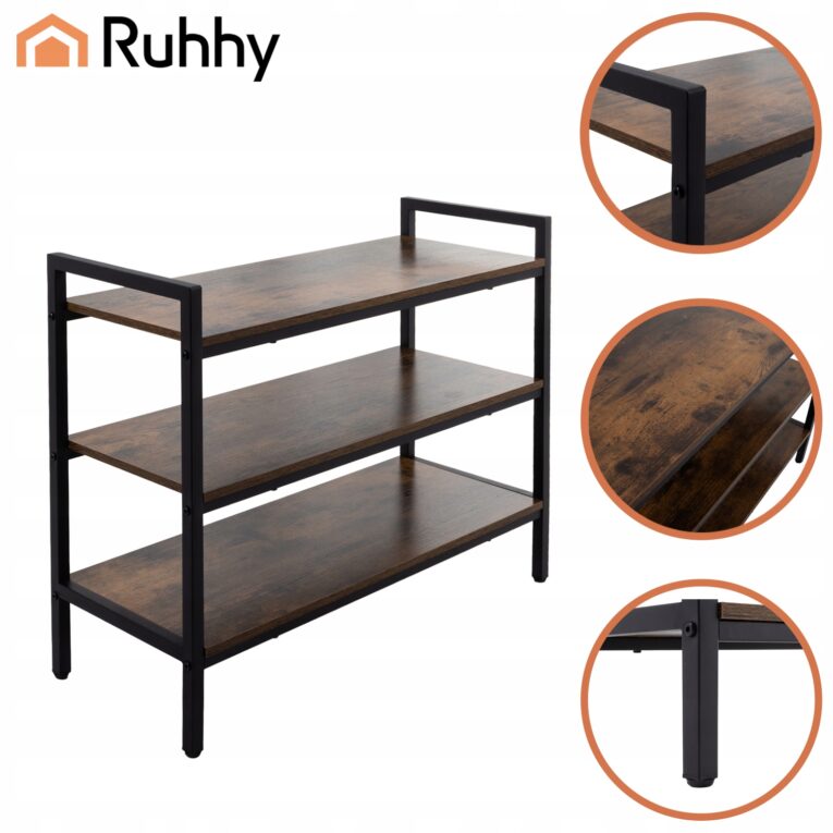 Regal-na-Buty-Ruhhy-Trzy-Polki-Organizer-do-Przedpokoju-79cm-Loft-Stojak-Glebokosc-mebla-30-cm