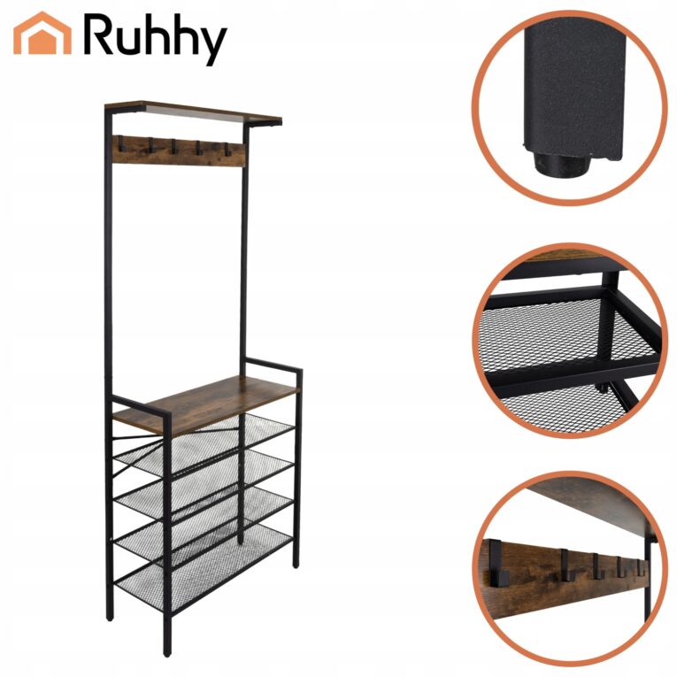 Regal-Stojacy-z-Wieszakiem-Ruhhy-4-Polki-Organizer-do-przedpokoju-LOFT-Kod-producenta-Regal-stojacy-z-wieszakiem-189cm-Ruhhy-27035