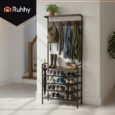 Полиця з вішалкою RUHHY, гардероб 4 полиці, 5 гачків, loft, 183,5×31,5×68 см