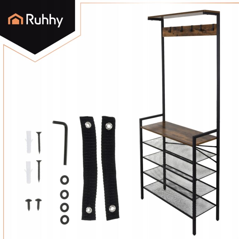 Regal-Stojacy-z-Wieszakiem-Ruhhy-4-Polki-Organizer-do-przedpokoju-LOFT-Marka-Ruhhy