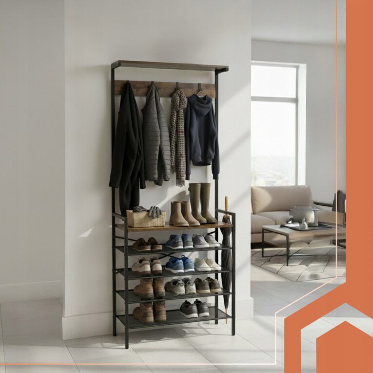 Regal-Stojacy-z-Wieszakiem-Ruhhy-4-Polki-Organizer-do-przedpokoju-LOFT-Wysokosc-mebla-189-cm
