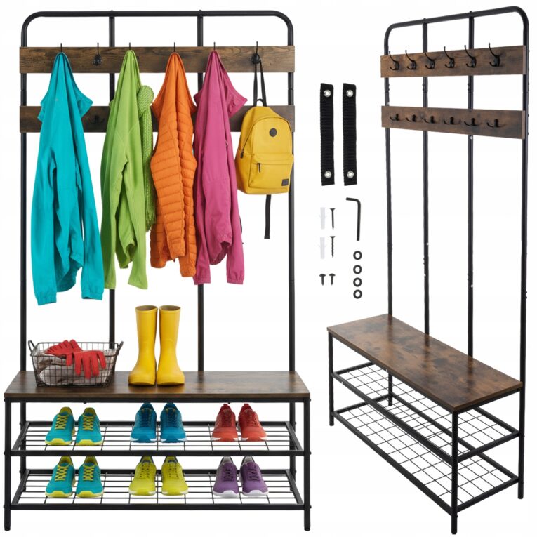 Regal-Stojacy-z-Wieszakiem-Ruhhy-Trzy-Polki-Organizer-do-przedpokoju-LOFT