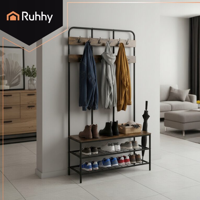 Regal-Stojacy-z-Wieszakiem-Ruhhy-Trzy-Polki-Organizer-do-przedpokoju-LOFT-Wysokosc-mebla-186-cm