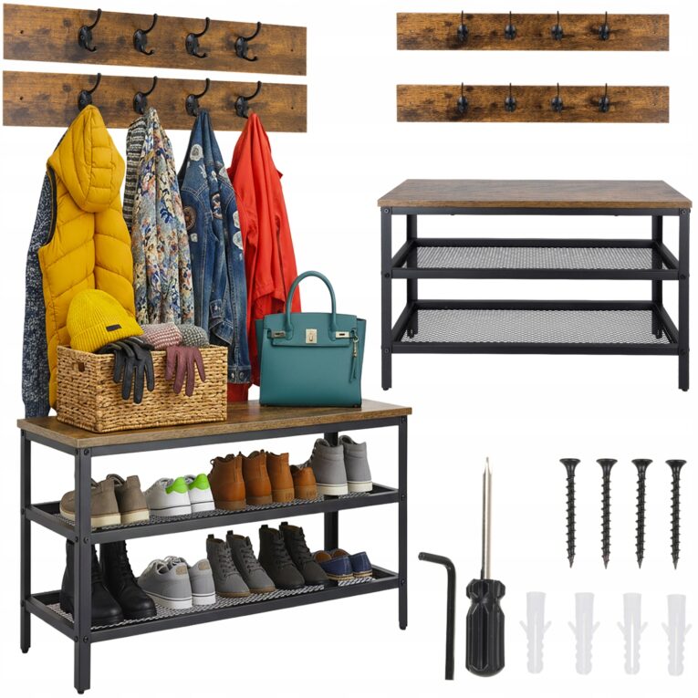 Szafka-Regal-na-Buty-z-Wieszakami-Ruhhy-Lawka-Brazowa-Loft-Industrial
