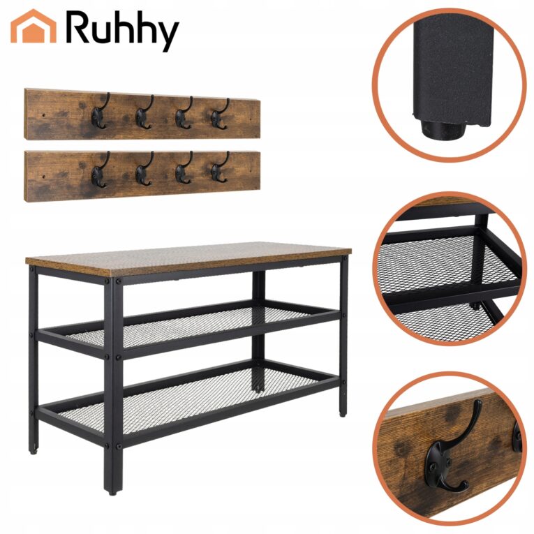 Szafka-Regal-na-Buty-z-Wieszakami-Ruhhy-Lawka-Brazowa-Loft-Industrial-Kod-producenta-Regal-na-buty-z-wieszakiem-73cm-Ruhhy-27037